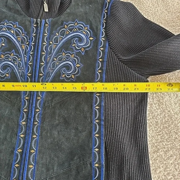Vtg Bob Mackie Wearable Leather & Knit Jacket Embroidered Black Sz XL Statement! - Picture 13 of 16